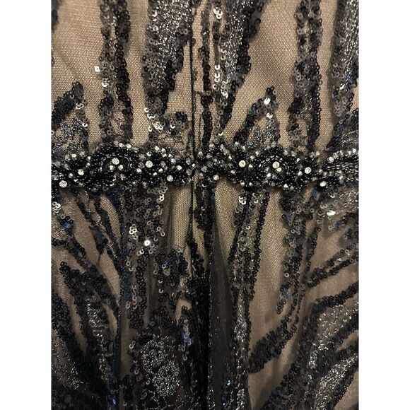 Mac Duggal 79339 Black Sleeveless V-neck Tea Length Cocktail Dress Feather Sz 8 - Picture 8 of 8